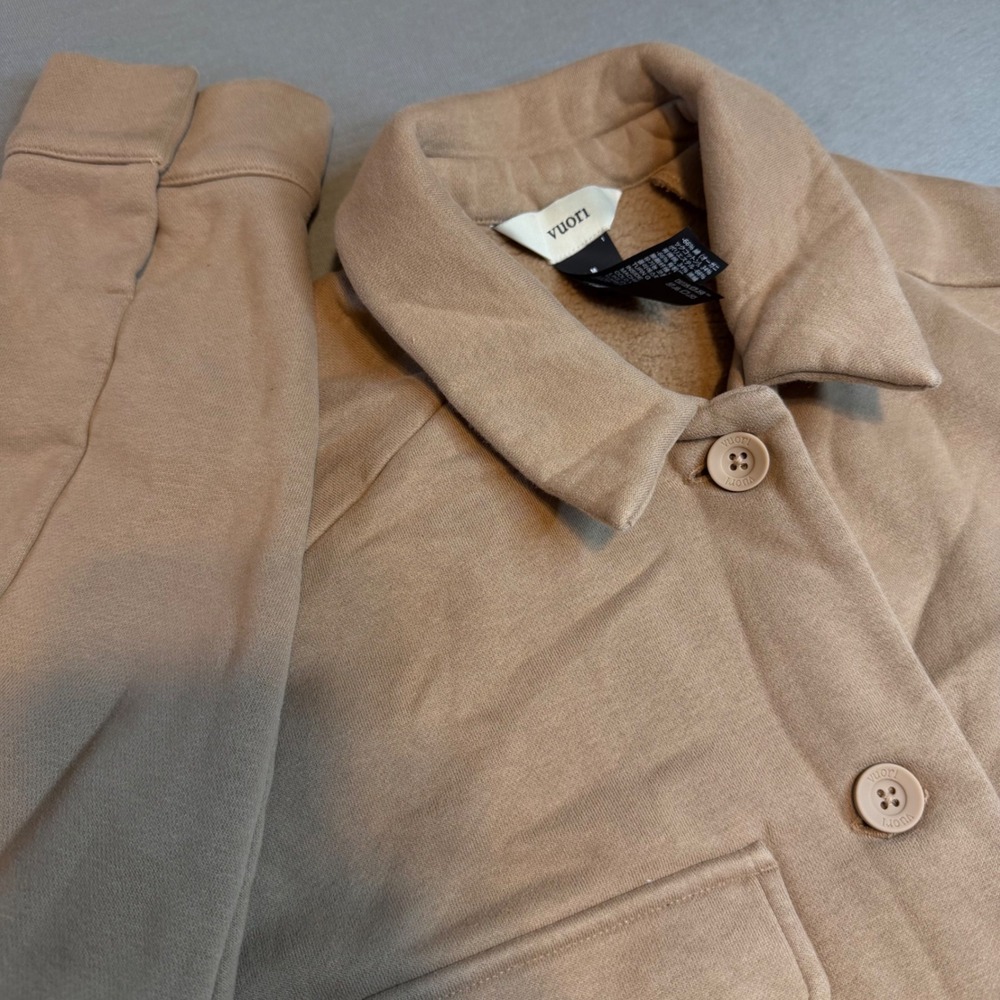 Vuori Cozy Sherpa Shacket Mens Med Tan Organic Cotton Fleece Jacket shacket